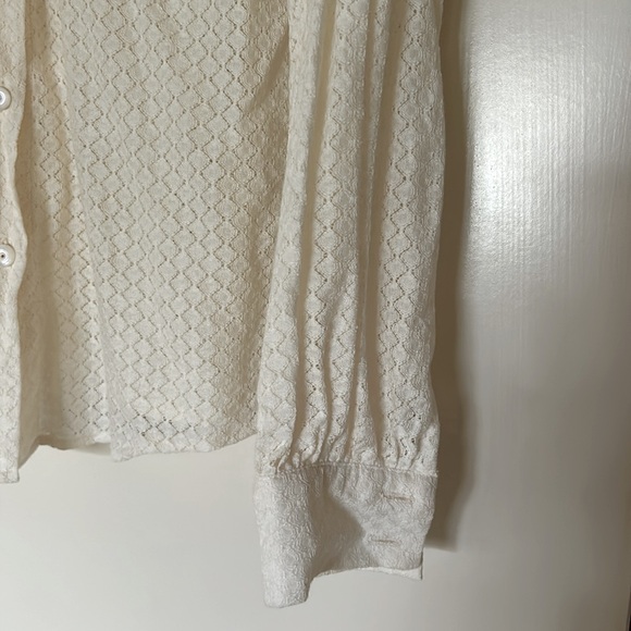 Trina Turk embroidered designed cream colored long sleeve, cream colored blouse - Picture 4 of 11